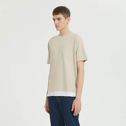 Boysnextdoor 杏色假兩件口袋T-shirt